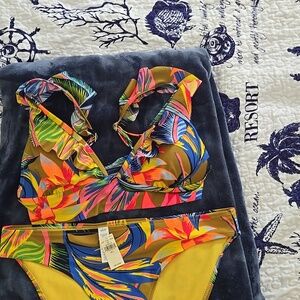 Aerie Floral Tropical Two-Piece Swim Set - Yellow/Multi Sz LRG